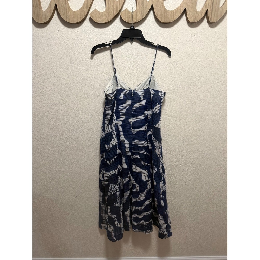 Banana Republic Blue White Abstract Wave Print Tie Front Midi Dress Womens 10 - Picture 2 of 3